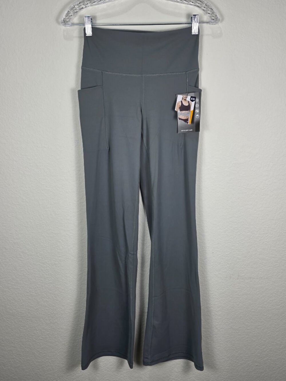 NWT Avia Gray High Waisted Flare Yoga Pants Leggings Pockets XS 0-2
